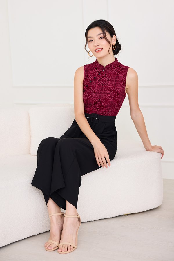 Orient Odyssey Cheongsam Romper In Wine Black