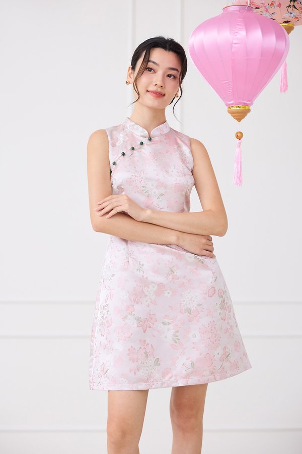 Spring Floret Cheongsam Dress In Pink Blooms