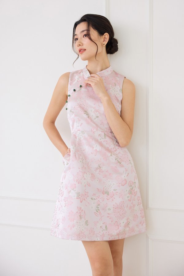 Spring Floret Cheongsam Dress In Pink Blooms