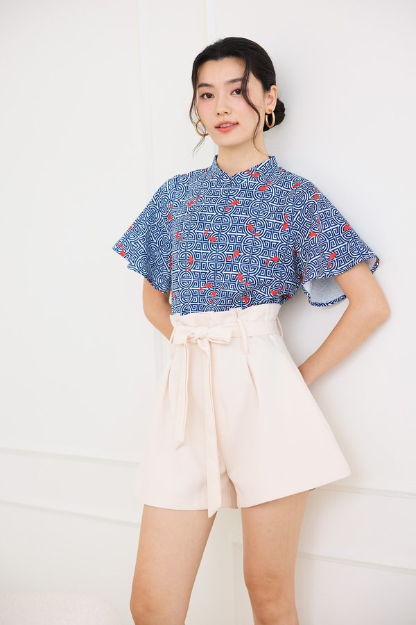 Spring Traditions Cheongsam Top In Blue Prints