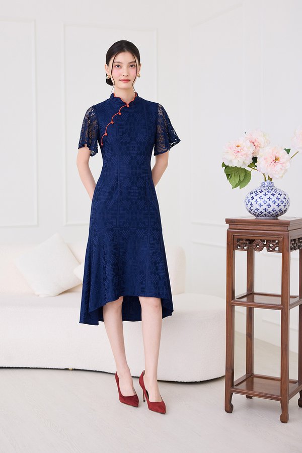Fresh Beginnings Cheongsam Dress In Navy Blue