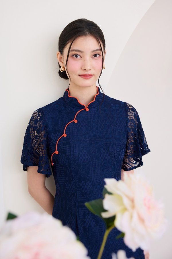 Fresh Beginnings Cheongsam Dress In Navy Blue