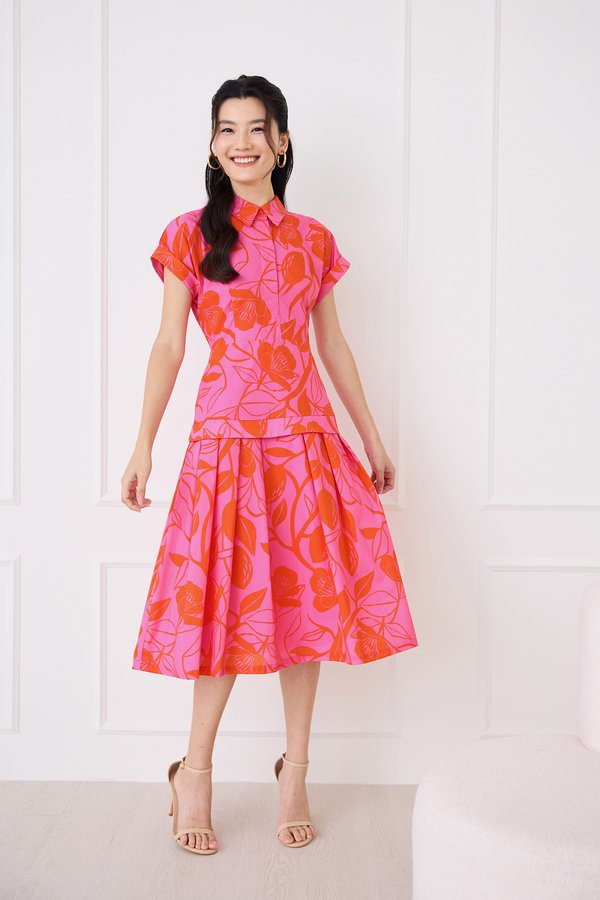 Georgia Dress In Pink Orange Florals