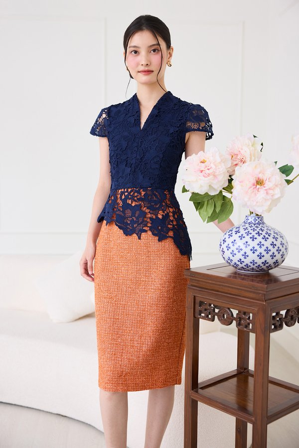 Pearl Of The Orient Dress In Blue Tangerine