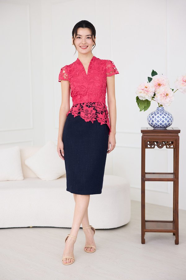 Pearl Of The Orient Dress In Magenta Blue