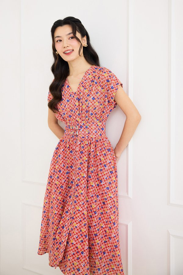 Aura Dress In Red Prints