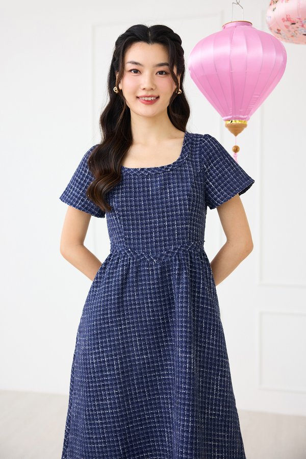 Selenite Dress In Blue Tweed