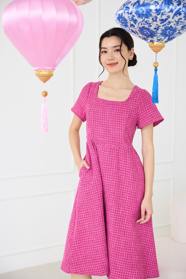 Selenite Dress In Magenta Tweed