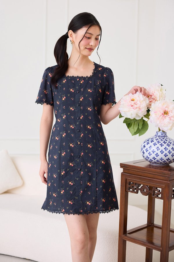 Bonbon Dress In Dusty Blue Florals