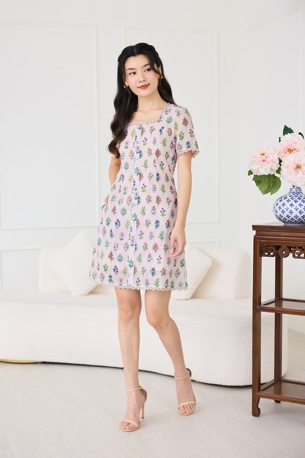 Bonbon Dress In Lavender Pink Florals