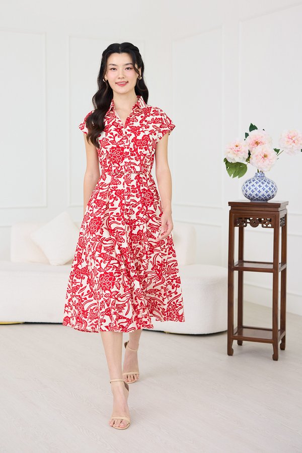 Kora Dress In Red Prints