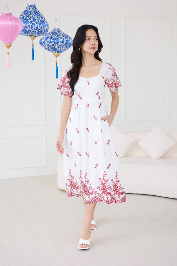 Audrea Dress In Red Embroidery