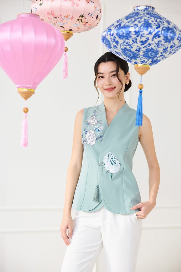 Frances Top In Sage Green