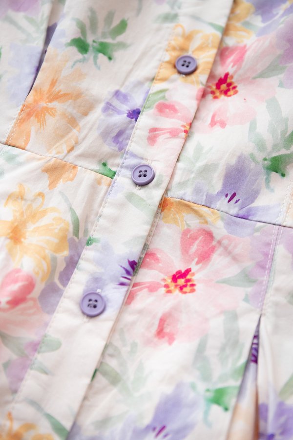 Kora Dress In Purple Marigold Florals