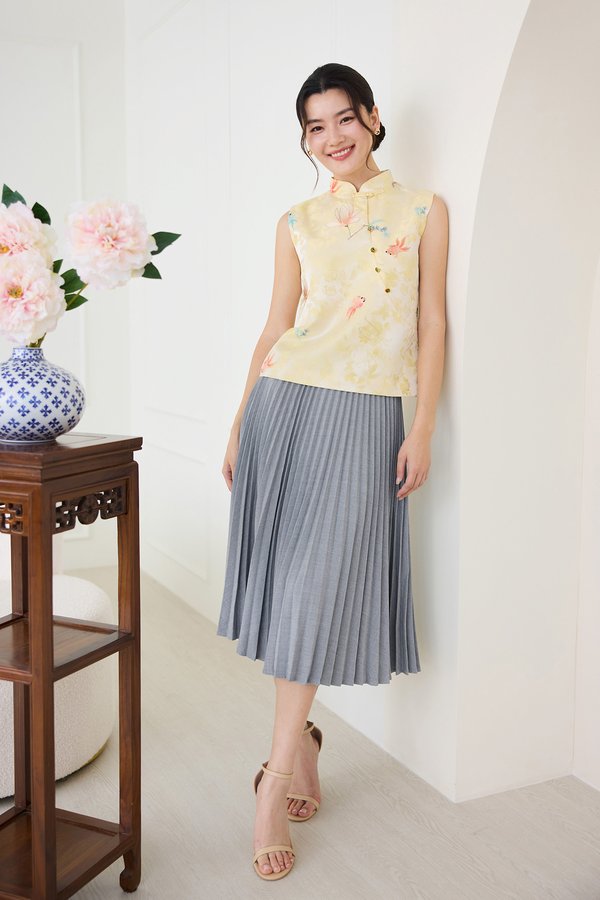 Rising Fortunes Cheongsam Top In Yellow Goldfish Prints