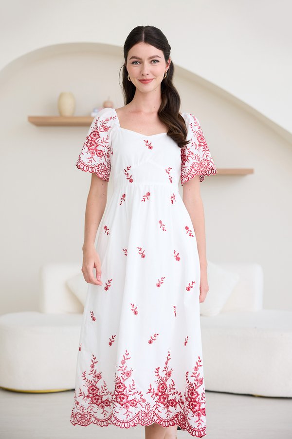 Audrea Dress In Red Embroidery