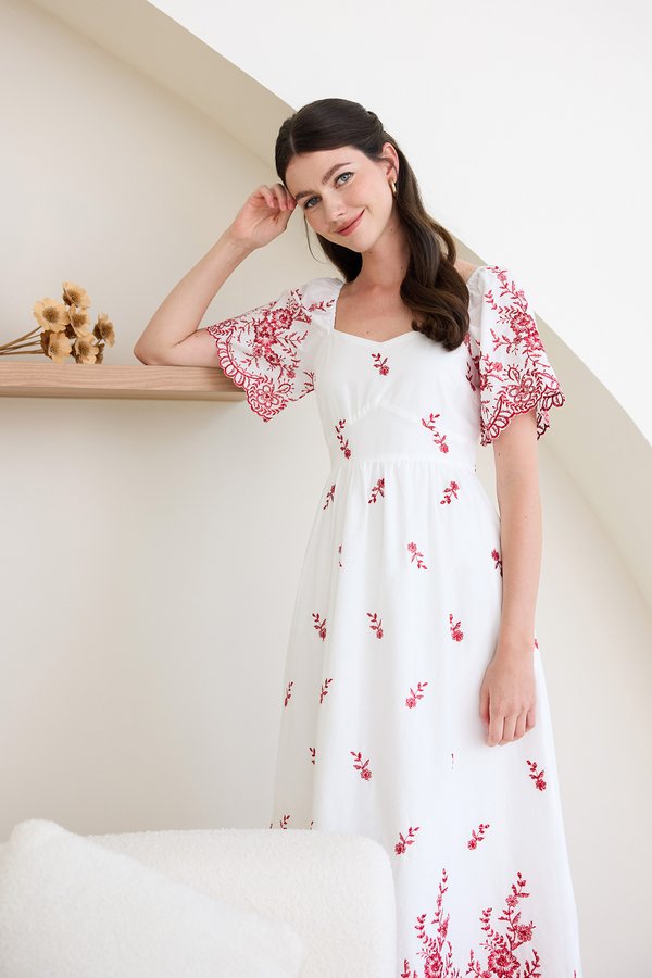 Audrea Dress In Red Embroidery