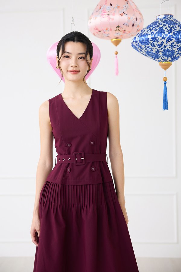 London Dress In Wine Red