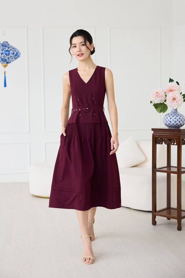 London Dress In Wine Red