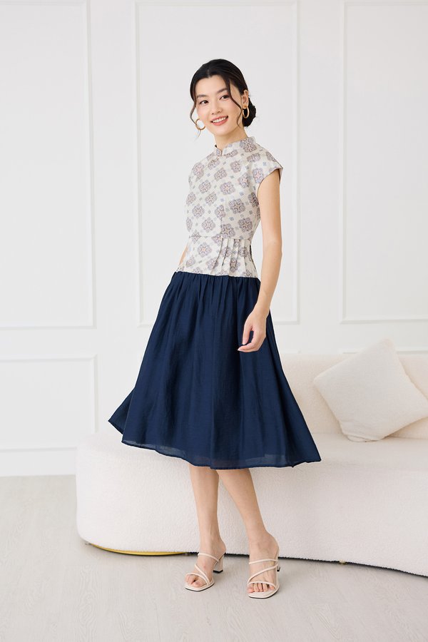 Spring Romance Cheongsam Dress In Blue Prints