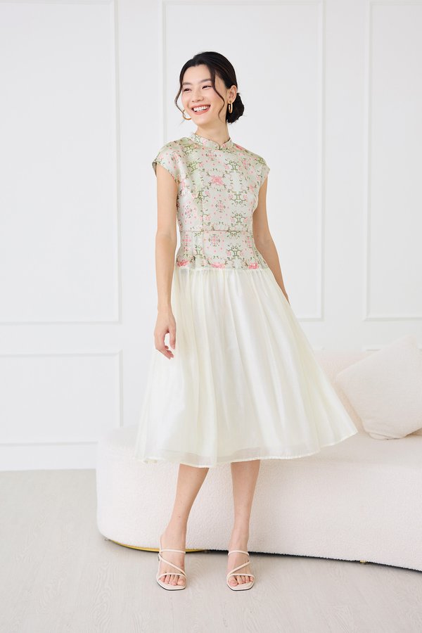 Spring Romance Cheongsam Dress In Pink Green Prints
