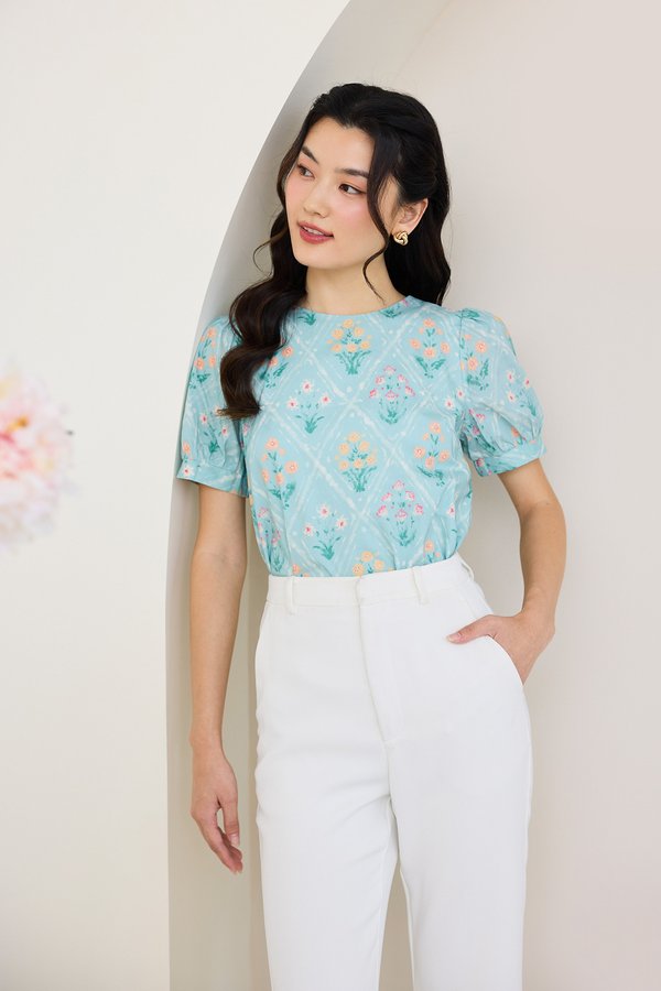 Jayne Top In Cyan Prints