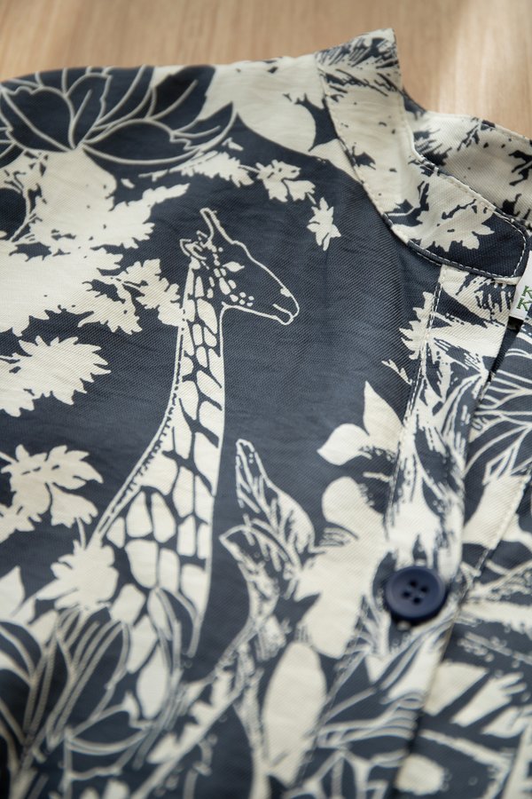 Fumiko Dress In Blue Grey Prints