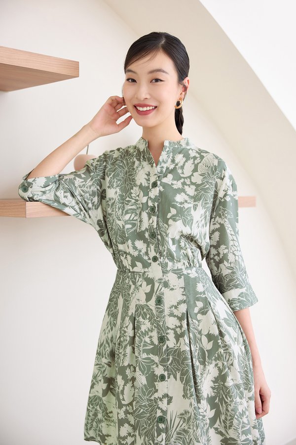 Fumiko Dress In Sage Prints
