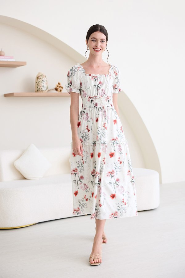 Valletta Dress In Ivory Prints