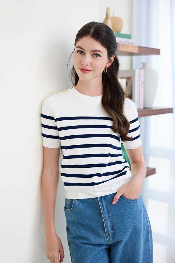 Lindsey Top In Blue Stripes