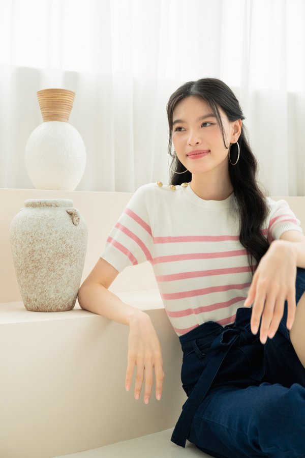 Lindsey Top In Pink Stripes