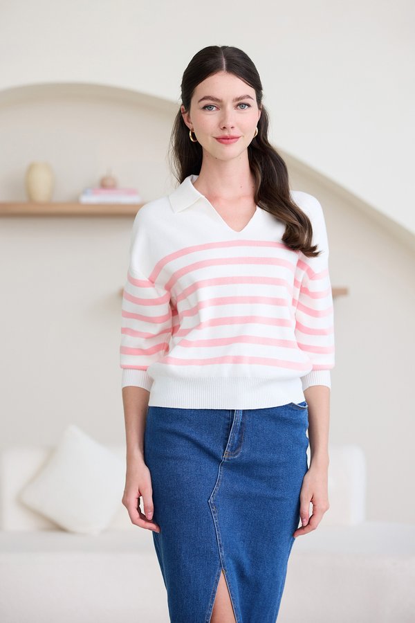 Teddy Pullover In Pink Stripes
