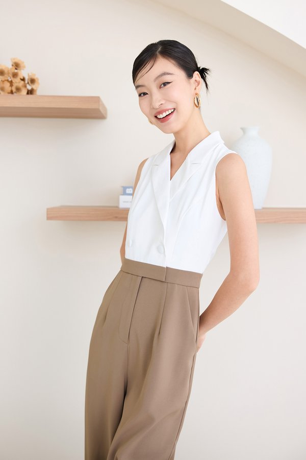 Cornwall Romper In White Taupe