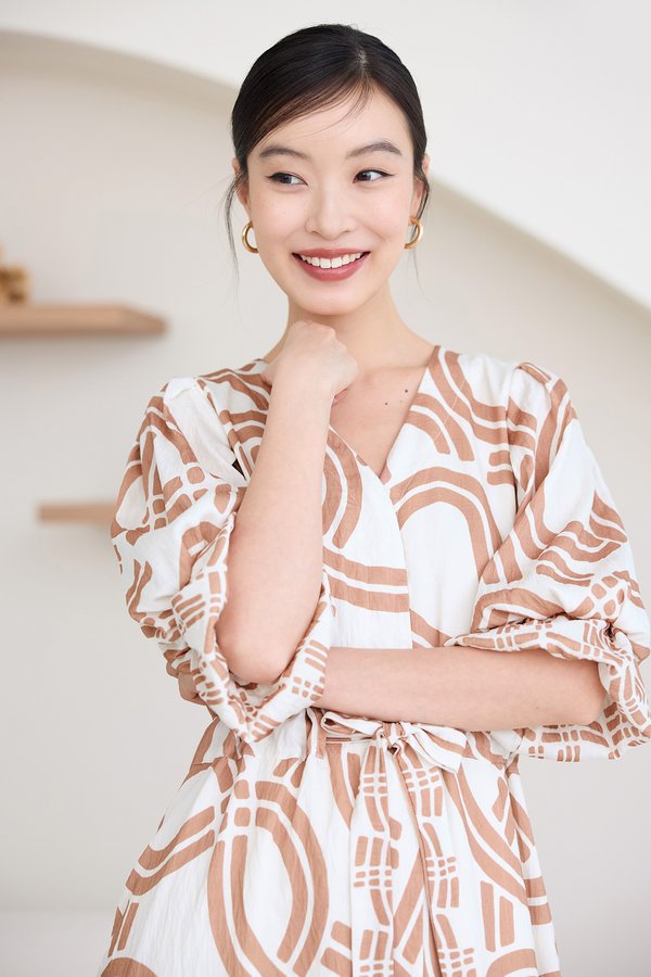 Yoona Dress In Taupe Prints