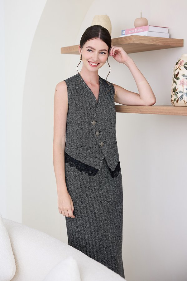 Aidan Top In Tweed Grey