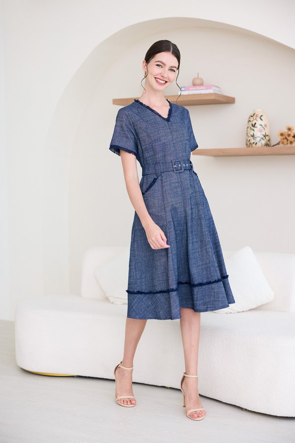 Nolana Dress In Blue Tweed