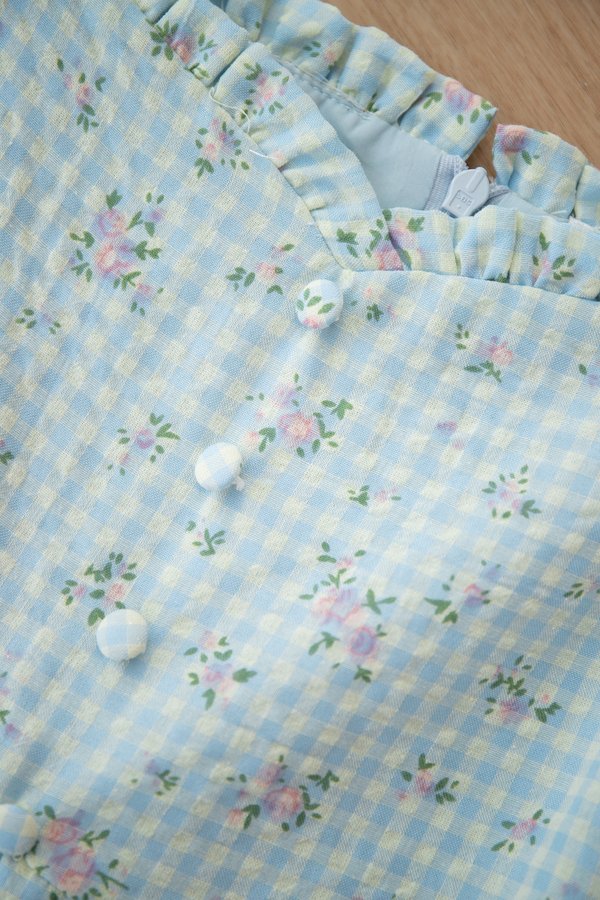 Junia Dress In Blue Gingham Florals