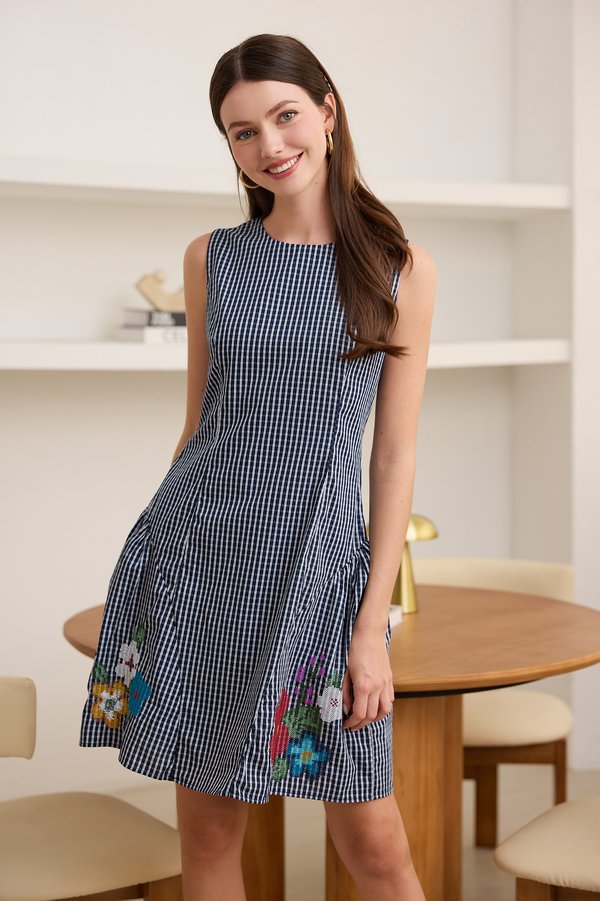 Eveline Dress In Gingham Florals
