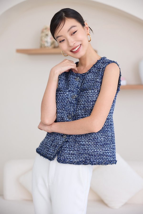 Gertrude Top In Blue Tweed