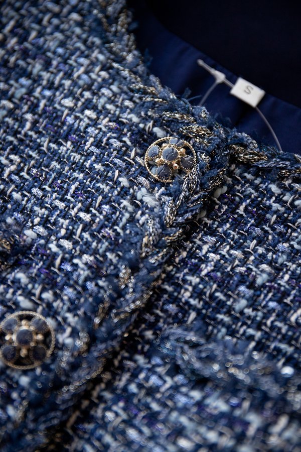Gertrude Top In Blue Tweed