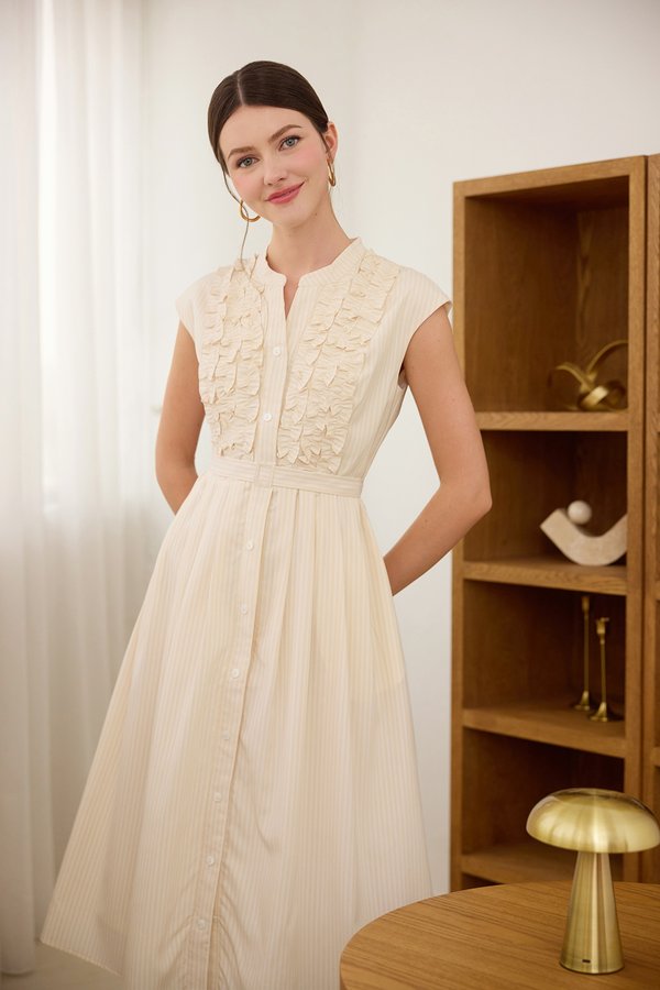 Dandelion Dress In Cream Stripes