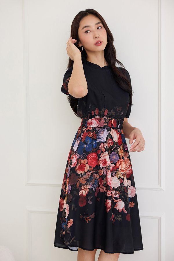 Ciara Dress In Black Florals