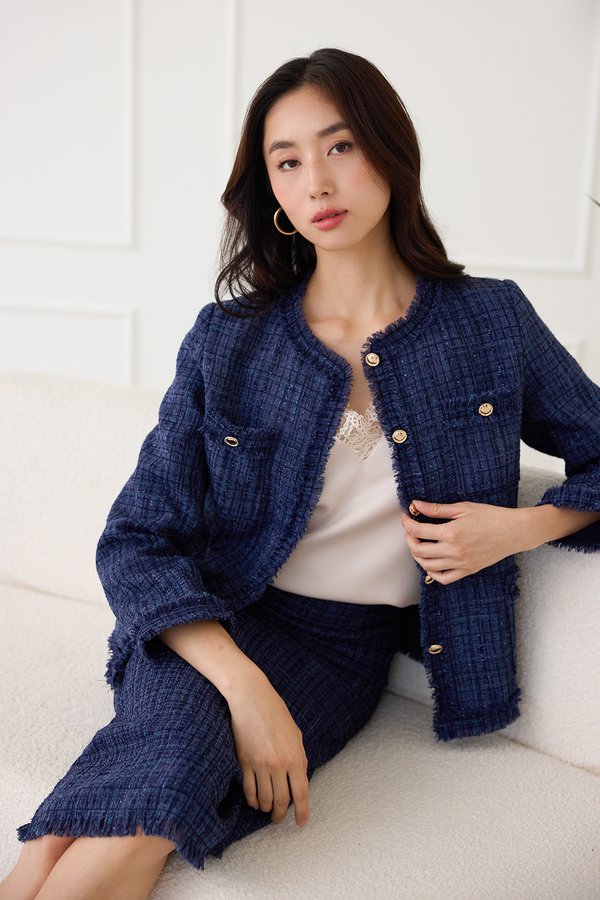 Donna Jacket In Navy Blue Tweed