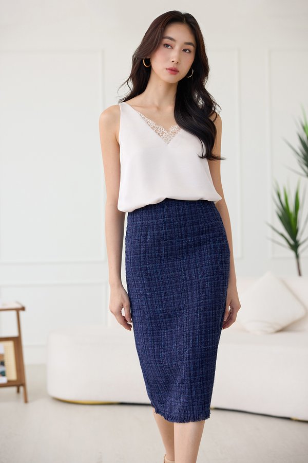 Gwyneth Skirt In Navy Blue Tweed