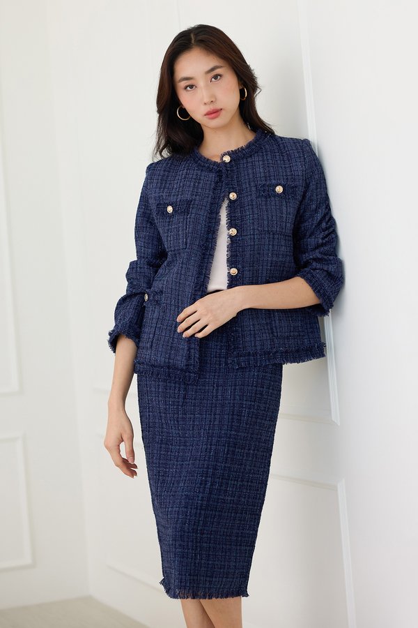 Gwyneth Skirt In Navy Blue Tweed