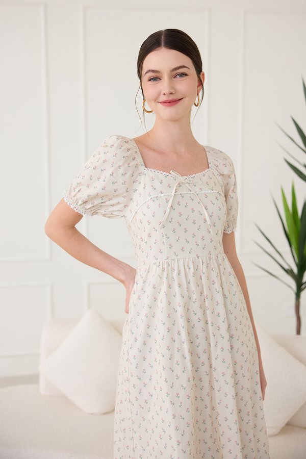 Lottie Dress In Ivory Florals