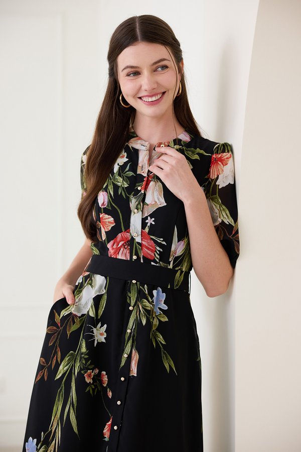 Zinnia Dress In Black Florals