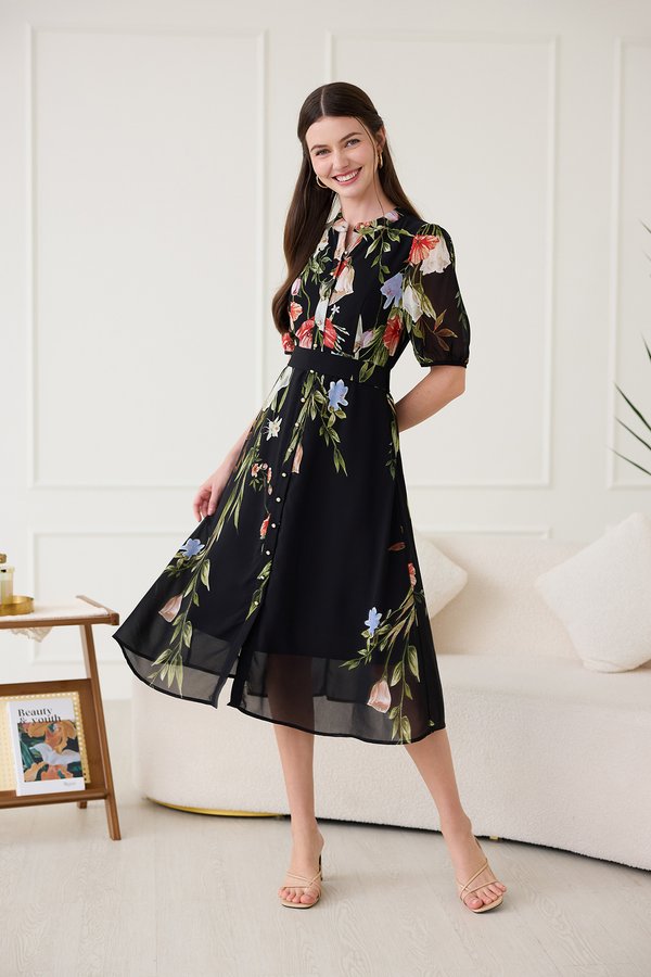 Zinnia Dress In Black Florals
