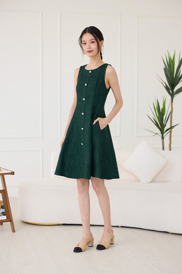 Emerald Dress In Forest Tweed