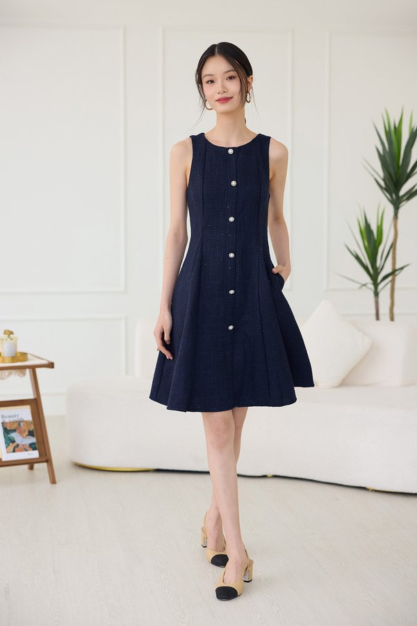 Emerald Dress In Navy Tweed